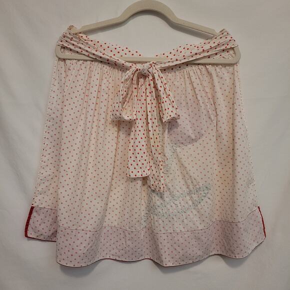 Tulip Applique Polka Dot Apron Red Trim Tie Waist Pocket Spring Kitchen Pin Up - Picture 4 of 7